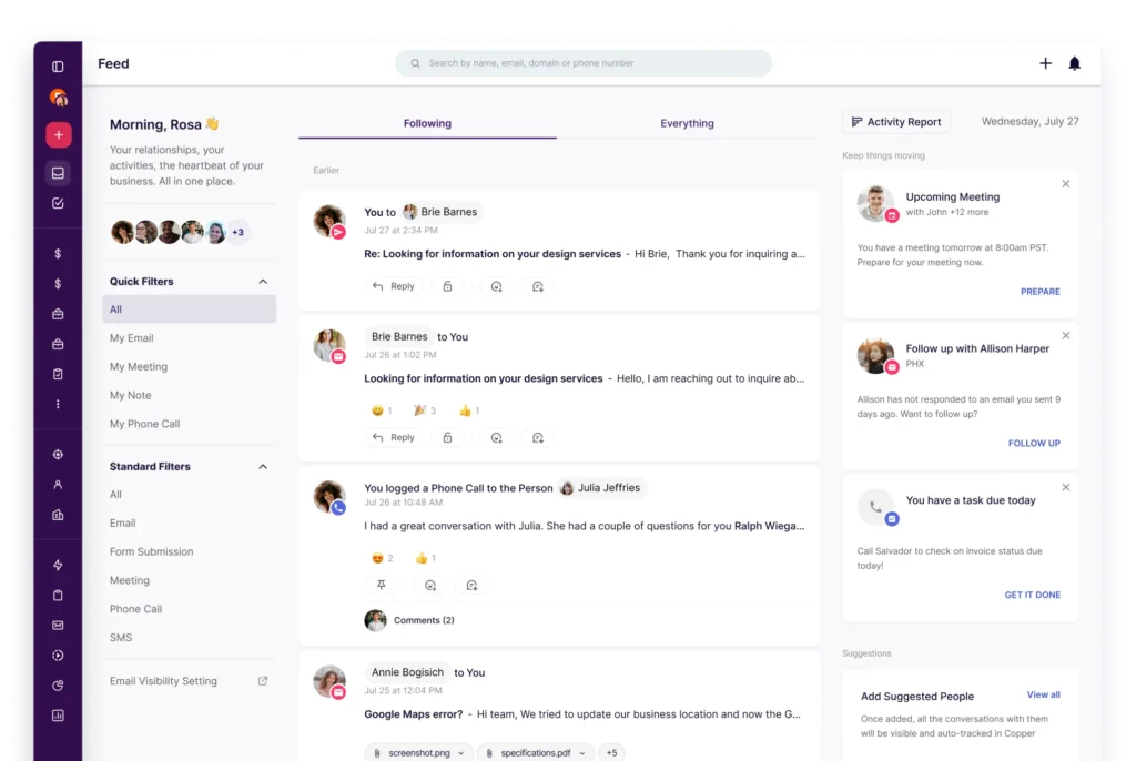 Copper CRM Activity Feed Updated
